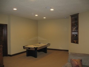 9ft basement with fireplace, pool room, raleigh floorplan, NIH Homes, plymouth