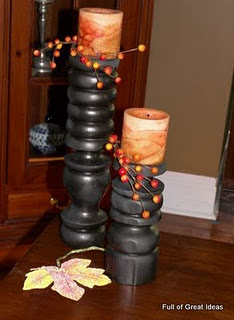 craft ideas for thanksgiving, table leg candle holders, thanksgiving decorations