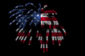 fireworks over the American Flag, patriotic fireworks graphic, 