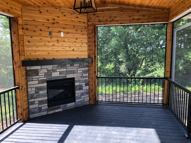 three-season porch with fireplace