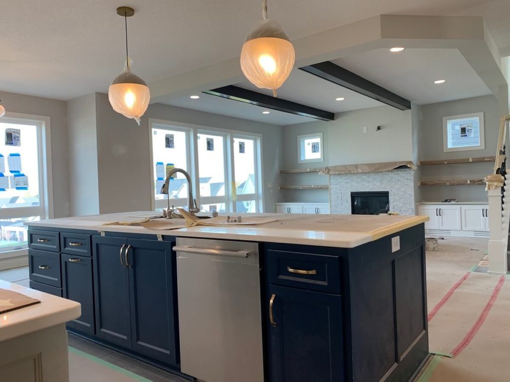 Kitchen island painted navy blue